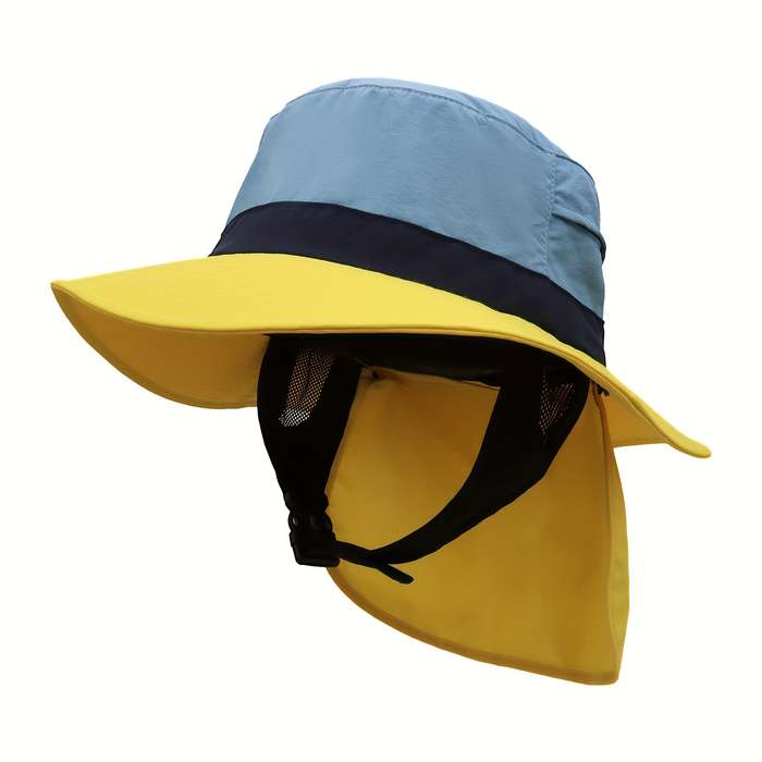 1pc A colour-matching stiff brim a sunshade fisherman's hat with a wide chin strap to prevent tigh