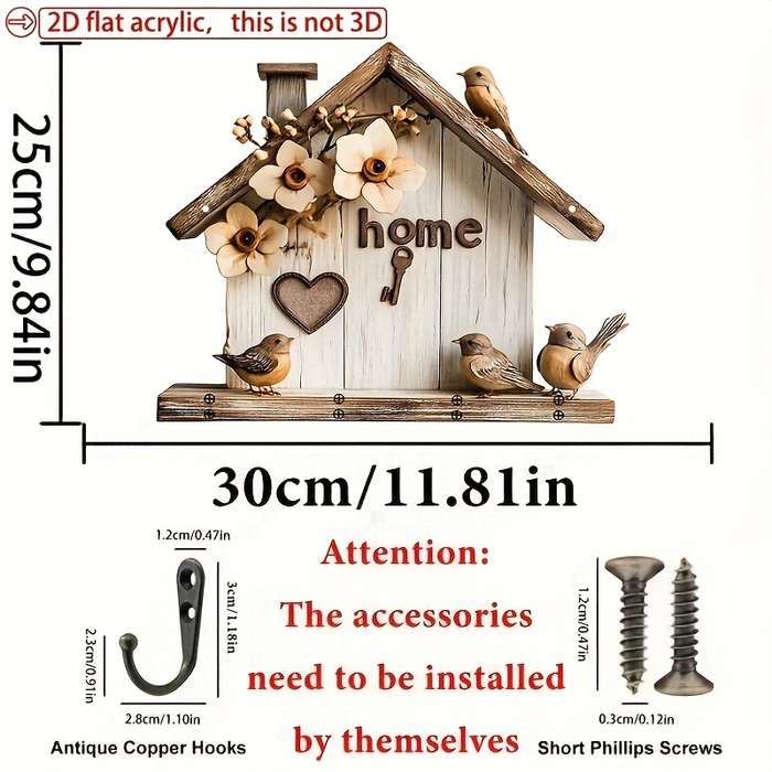 2D flatle and Colorful Wooden Home Key Holder Comes with Four Metal Hooks 30.0cm x 24.99cm 2D Wal