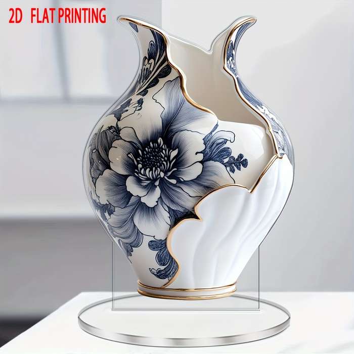 1pc 2D Flat   Bohemian Style Acrylic Vase with Elegant Floral Design Multi-Purpose Tabletop D