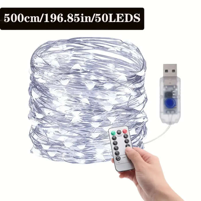 1pc USB Silvery Wire Light String 5m White