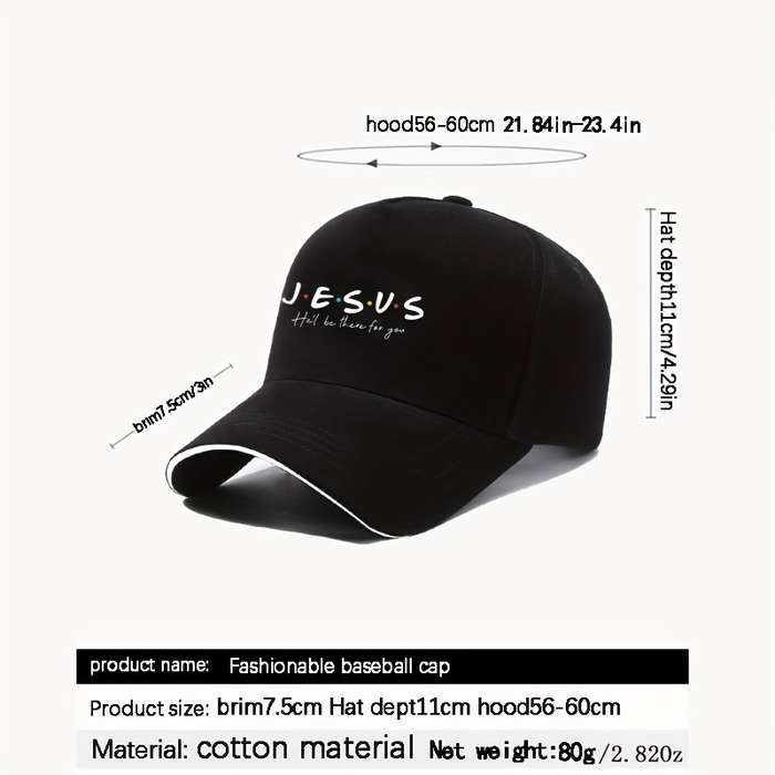 1pc Adjustable Baseball Cap With 'Jesus' Print Lightweight Breathable Fabric Wide Brim For Outd