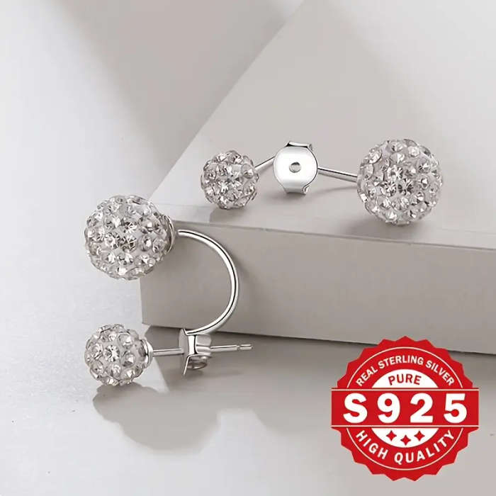 Pair of Women's Rhinestone Ball Earrings, 925 Sterling Silver