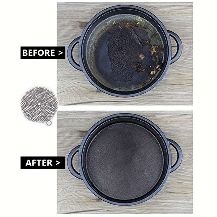 1pc Stainless Steel Scouring Pad with Plastic Handle Durable Reusable Kitchen Cleaning Tool for