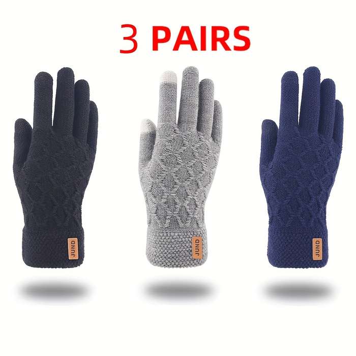 3 Pairs Mixed Black Gray Navy Blue Warm Gloves