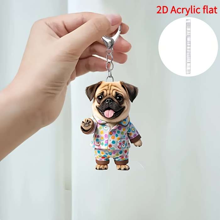 1pc 2D Flat   Keychain  Cute Pajamas Pug  Acrylic Keychain Cute Flat Keychain Ornament