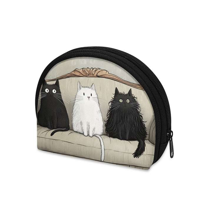 1pc Cute Cat Coin Purse Organizer Three Cats Sitting on Couch Design Compact Wallet for Coins E