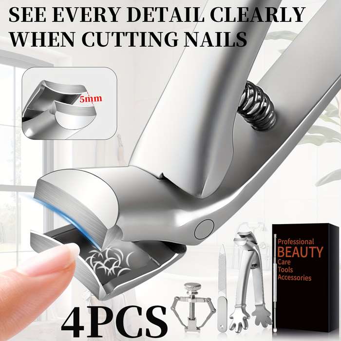 4pcs Heavy Duty Toenail Clippers Set Ergonomic Large Angled Head Nail Clippers with Catcher