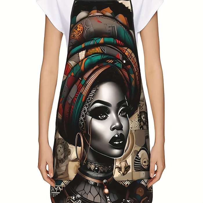 1pc African Woman Vintage Print Apron Durable Polyester 100% Knit Fabric 150g m? Opaque Hand Wa