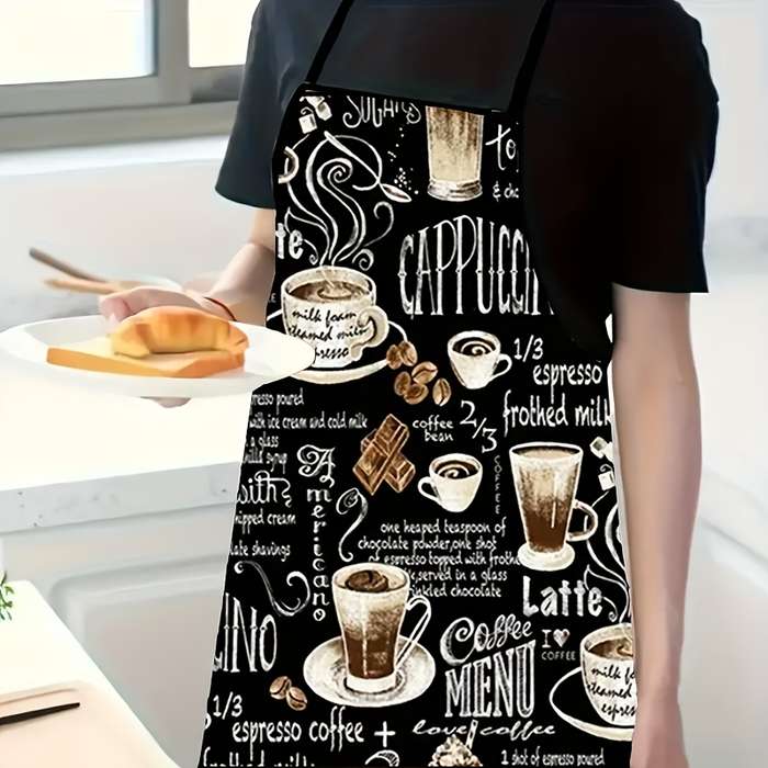1pc Coffee-Themed Apron Black Polyester Colorful Espresso Latte Design Perfect for Home