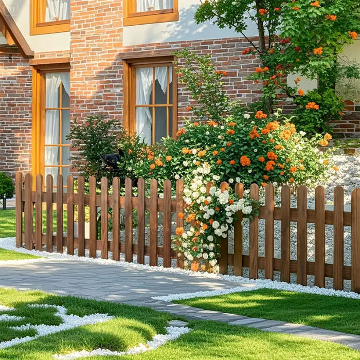 4 Piece Rustic Redwood Garden Fence