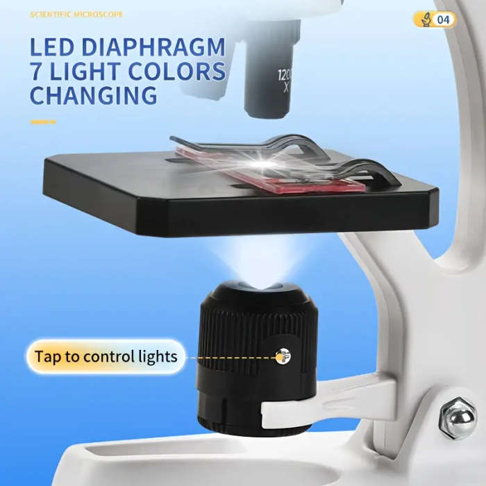 Microscope with 300-1200X Magnification, HD Optical System & Adjustable Color Filters, Smartphone Co