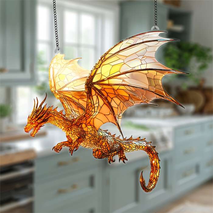 1pc 2D Flat  Flat Flying Dragon Sun Catcher 20.32cm x 20.32cm Acrylic Colorful Window Decoratio