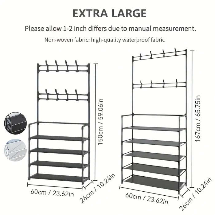 4/5 Tier Metal Shoe and Boot Organizer Rack with Hooks - Durable Iron Alloy, Easy Assembly, Ideal fo