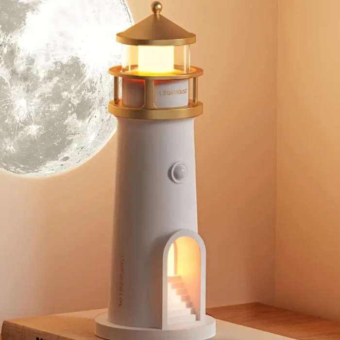 1pc Lighthouse Night Light With A Clear Moon Projection Image Sensitive Human Body Sensing Switch An