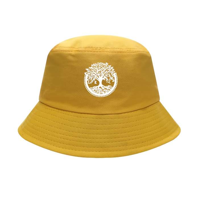 1pc Elegant Black Bucket Hat with White Tree Embroidery Comfortable Breathable Stylish Knit Fi