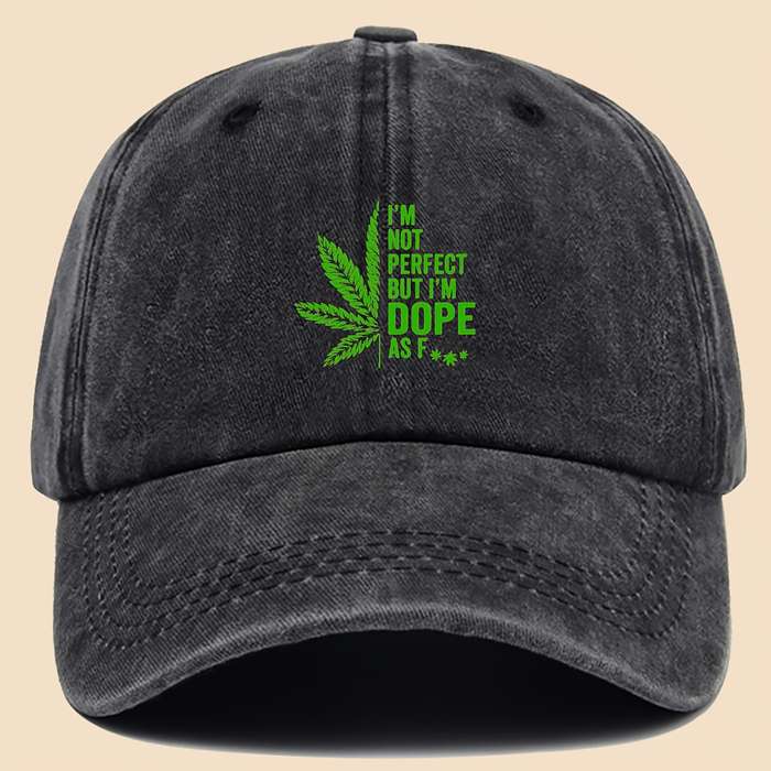 1pc Stylish Black Baseball Cap with Green Leaf and I'M NOT PERFECT DOPPE Print Breathable