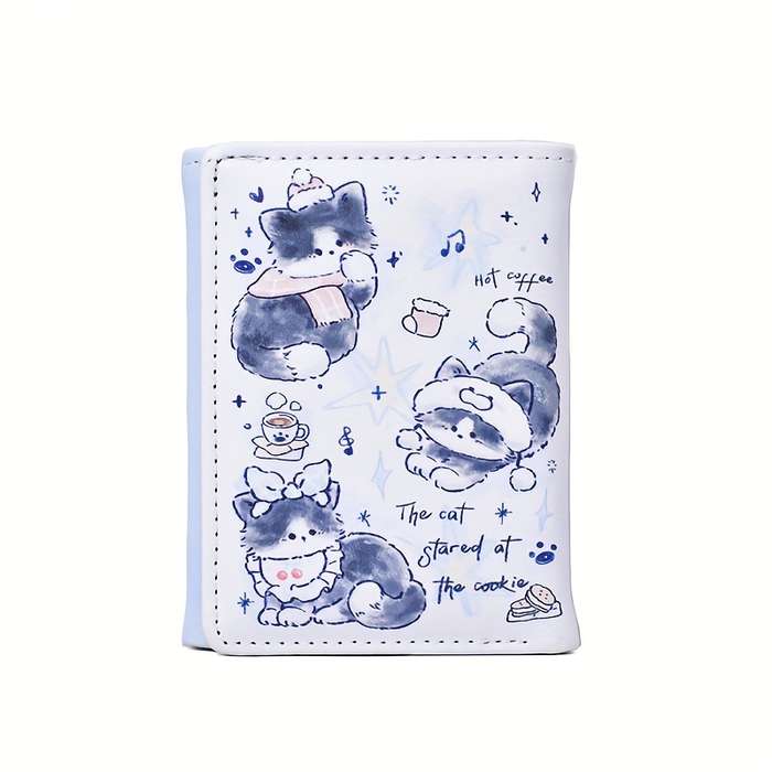 1pc Casual Faux Leather Trifold Wallet for Women Cute Cartoon Print Multiple Card Slots Coin Pur