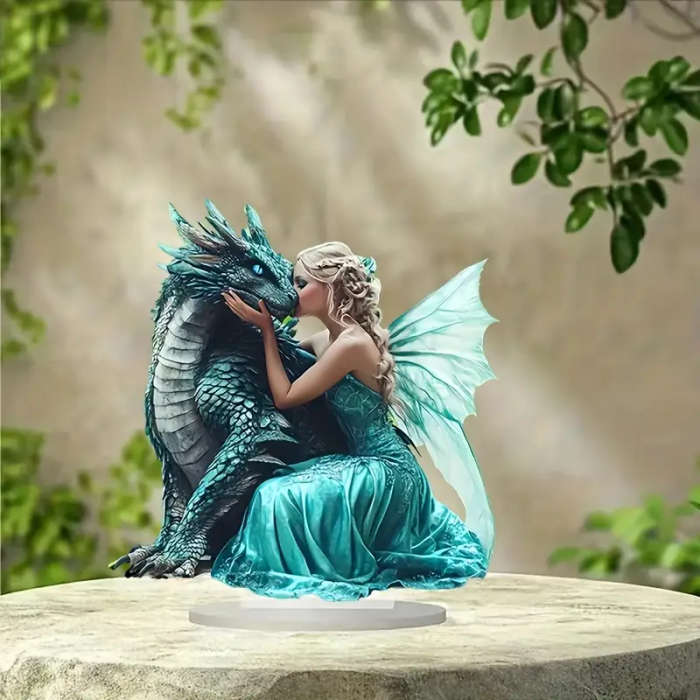 1pc 2D Flat Bohemian Style Acrylic Decorative Plaque Fantasy Elegant Dragon and Fairy Figurine Versa