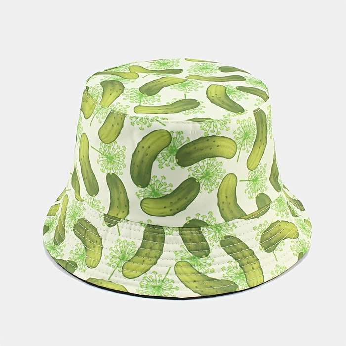 1pc Summer 2023 New Arrival Reversible Bucket Hat with Vibrant Cucumber Print Double-Sided Fishe