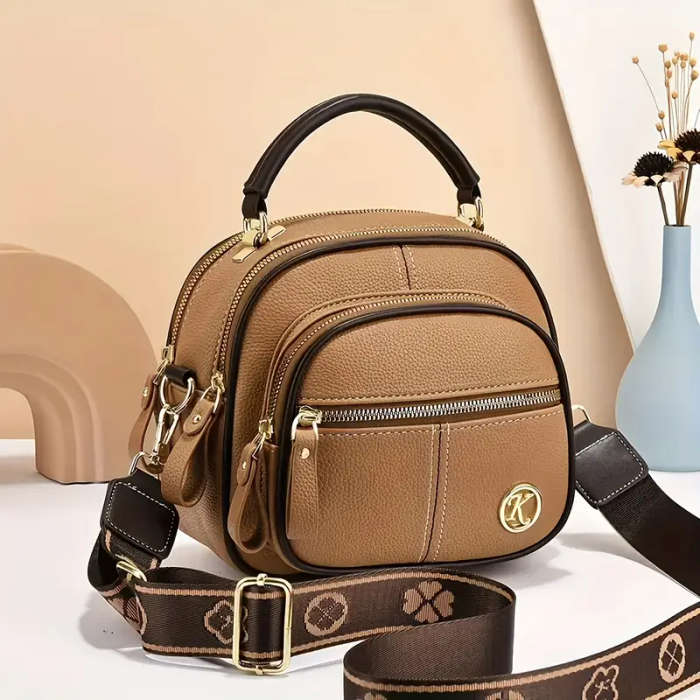 Faux Leather Shoulder Bag for Women with Zipper Closure Hand Washable Polyester Lined Crossbody Hand