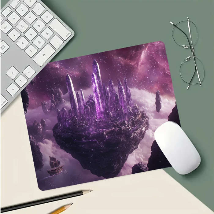 1pc 21x26cm Vibrant Purple Crystal Fantasy Gaming Mouse Pad Non-Slip Rubber Base