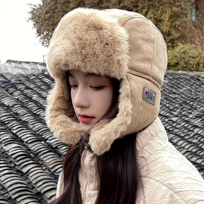 1pc Unisex Bomber Hat with Earflaps 100% Polyester Winter Pilot Cap Lightweight Knit Non-Stretc