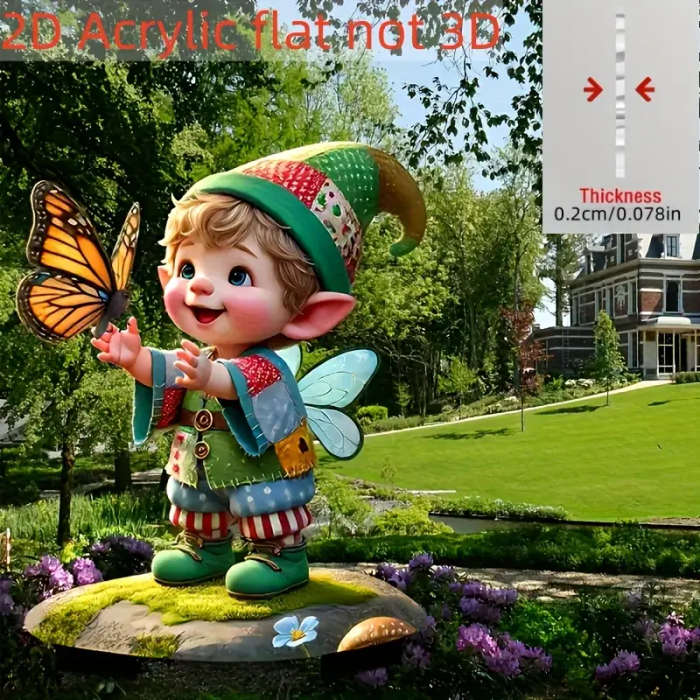 2D Flat 1 Piece Bohemian Gnome and Butterfly Acrylic Garden Pole