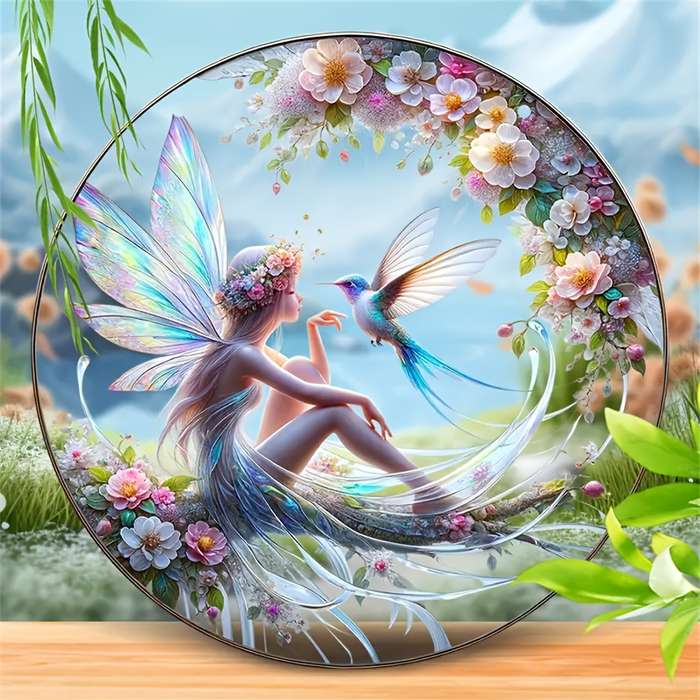 1pc 2D Flat  Glam Acrylic Fairy And Hummingbird Hanging Ornament Waterproof Scratch Resistant N