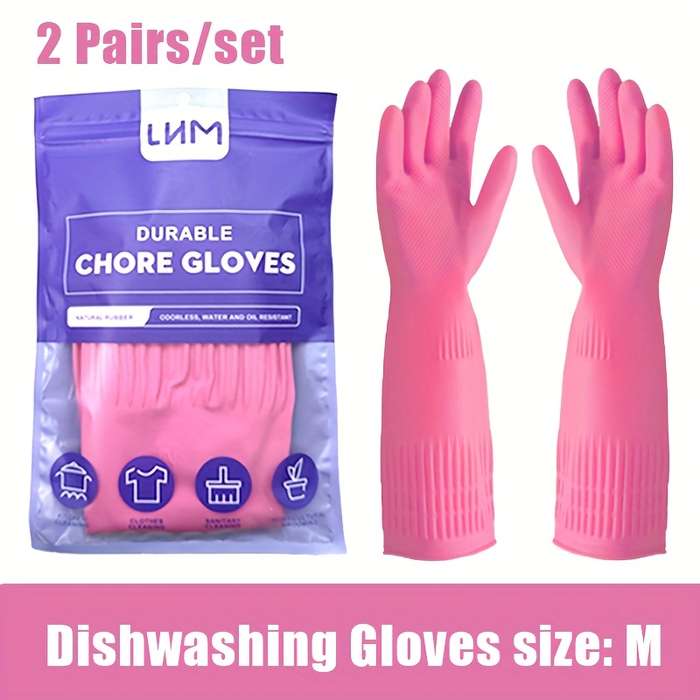 2 Pairs Pink Size  M Household Cleaning Gloves