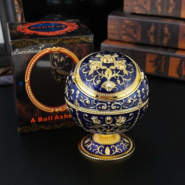 1pc Burronwood Elegant Rose-Shaped Zinc Alloy Ashtray with Lid Smoke-Free Windproof Easy to Cl