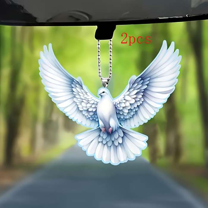 1pc 2D Flat   Blue White Dove Pendant Charms  Acrylic Hanging Decor for Car Rearview Mir