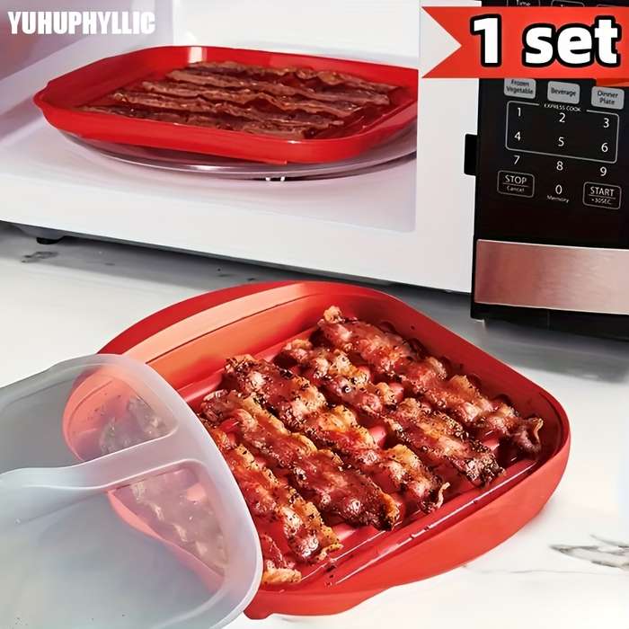 1 Set Yuhuphyllic Microwave Bacon Pot With Lid