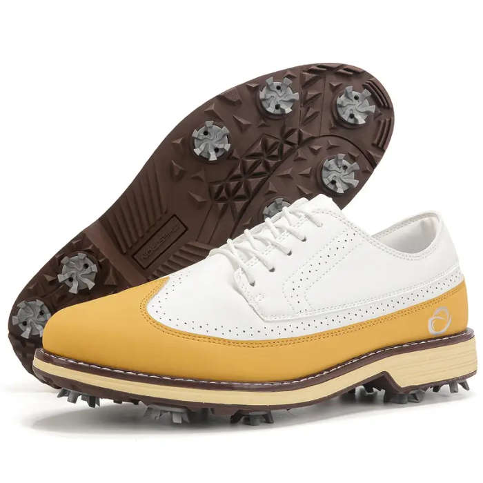 PU Leather Golf Shoe 2-Tone White&Yellow