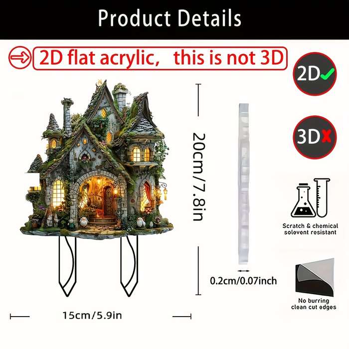1pc 2D Flat   Enchanted Fairy Tale Cottage Garden Planter Rustic  Acrylic Outdoor Deco