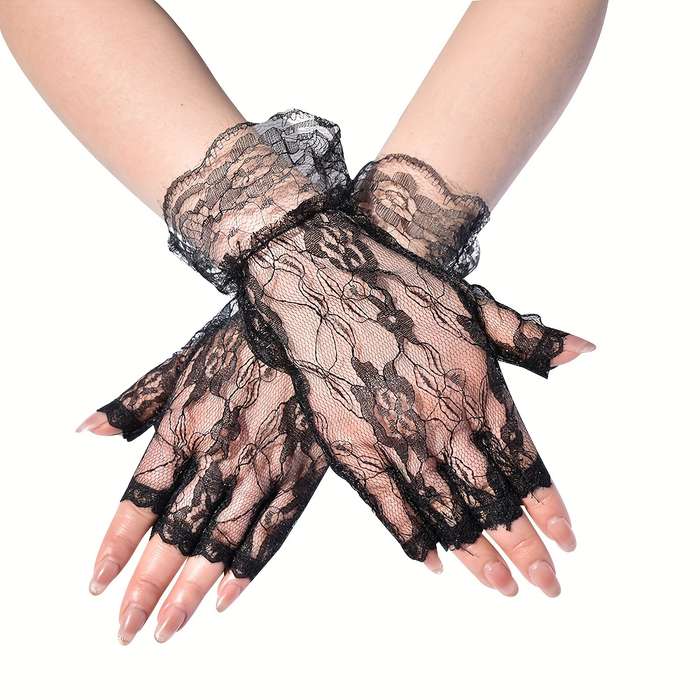 1 Pair White Bridal Wedding Lace Gloves