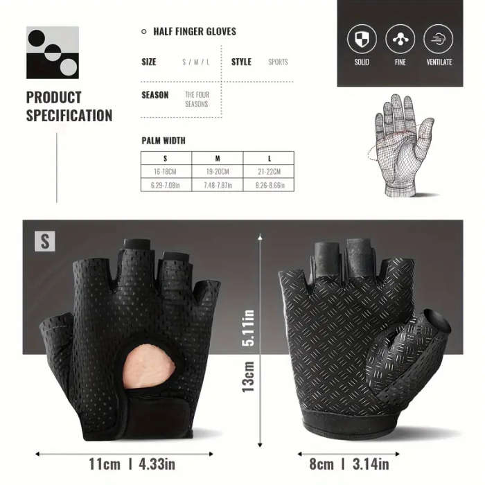 1 Pair Size M Breathable Anti-Slip Half Finger Training Gloves Nylon Mesh Adjustable Wrist Strap