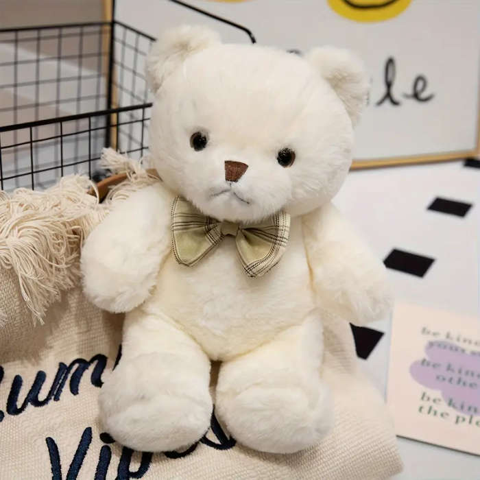 30cm/11.81inch White Pink Cute Teddy Bear Plush Toy with Bowknot Ribbon Pink