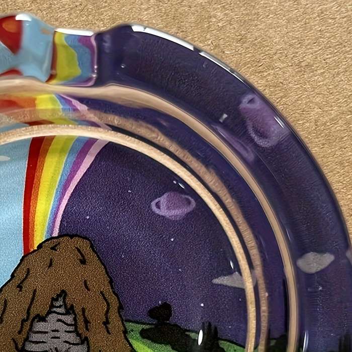 1pc Cartoon Monkey Glass Ashtray Round Decorative No Electricity Needed Ideal for Home Of