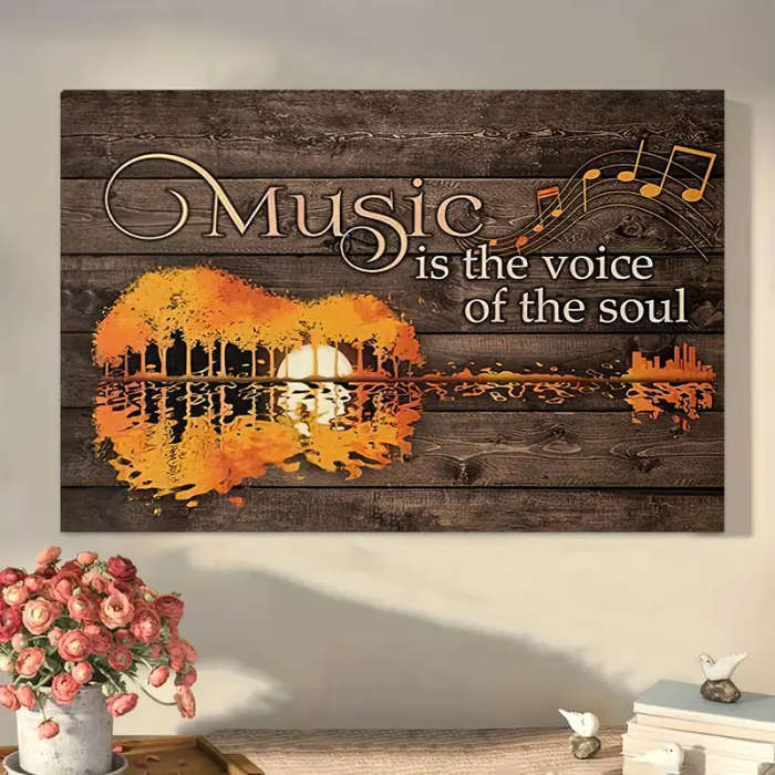 1pc Sunset Guitar Music Is The Voice of the Soul Ready-to-Hang Wooden Framed Canvas Art for Music Lo