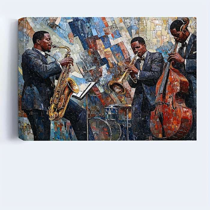 1pc  Vintage-Style Jazz Musicians Canvas Art   40x30cm Framed Wall Decor Featuring Saxophone Tr