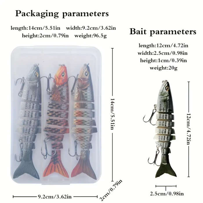 3pcs LureMaster Multi-Joint Fishing Lures Set ABS Hard Bait with UV Reflective Coating Assorted