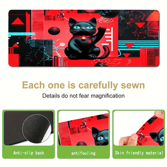 1pc 30x60cm Cyber Cat Geometric Mouse Pad Trendy Creative Durable Office Desk Accessory Suitable