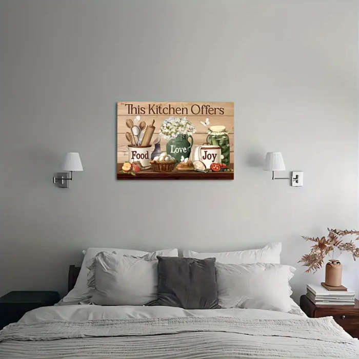 1pc Rustic Farmhouse Kitchen Wall Art Wooden Framed Canvas Print with Animal Design Perfect for Livi