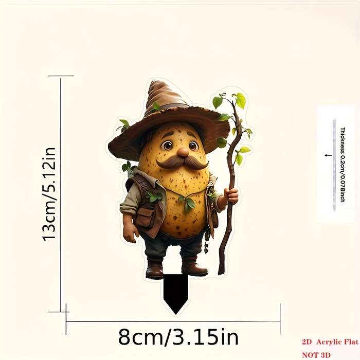 1pc 2D Flat  Garden Stake Decoration 1 Set of  Acrylic Potato Old for Man Cute Flower Pot In