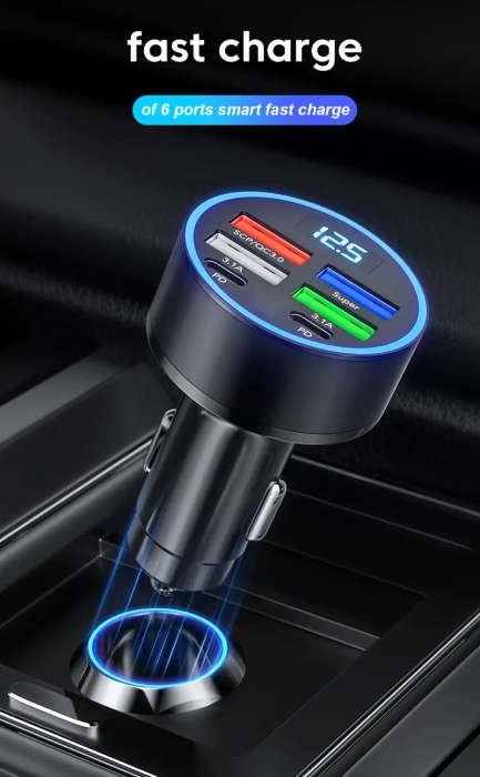 6 In 1 Car Charger With Display