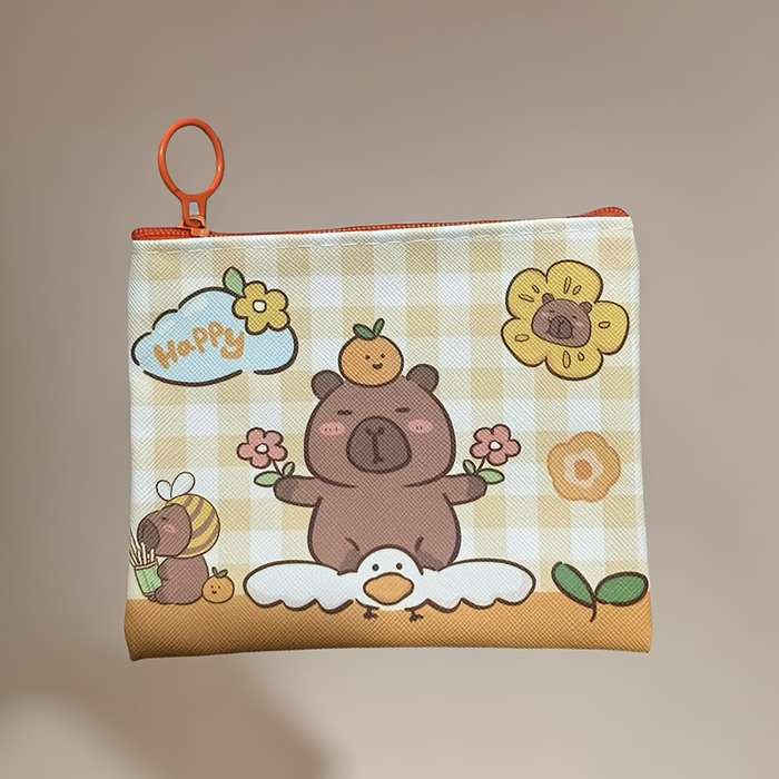 1pc Cute Cartoon Capybara Mini Wallet Multi-Functional Travel Accessory With Coin Storage And M