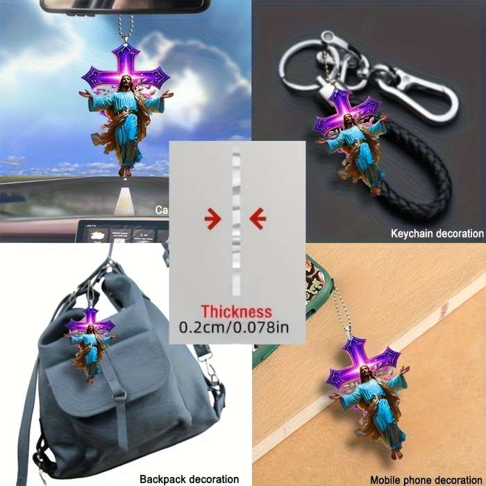 1pc 2D Flat   of  Printed Luminous Cross-Themed Acrylic Hanging Decoration Multifuncti