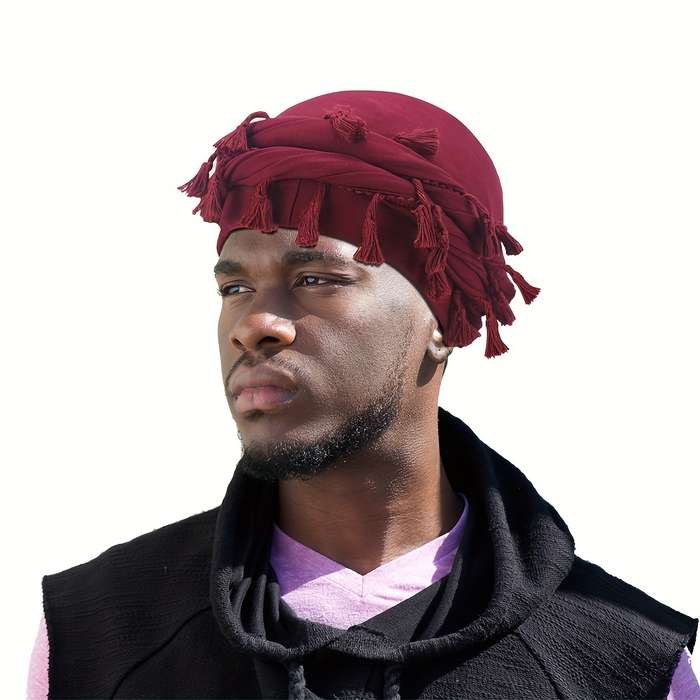 1pc Men's Maroon Tassel Braid Beanie Double Layer Hip Hop Style Soft Satin Lining Breathable Po