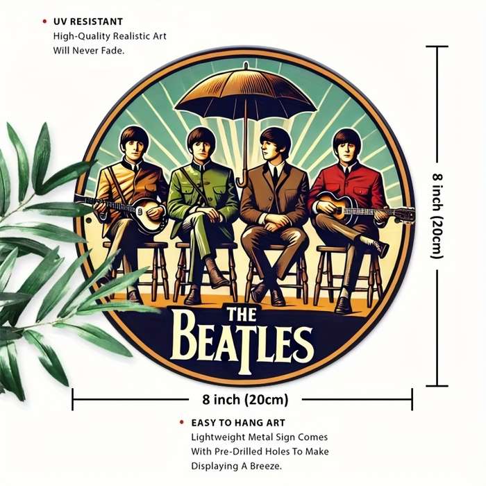 1pc 2D Flat  20.32 x 20.32 cm Retro-Style Aluminum Wall Art Sign The Beatles Design Vibrant