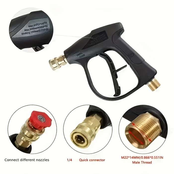 1Pc 5 Nozzle Heads High Pressure Water Gun M22-14 Hose Connector